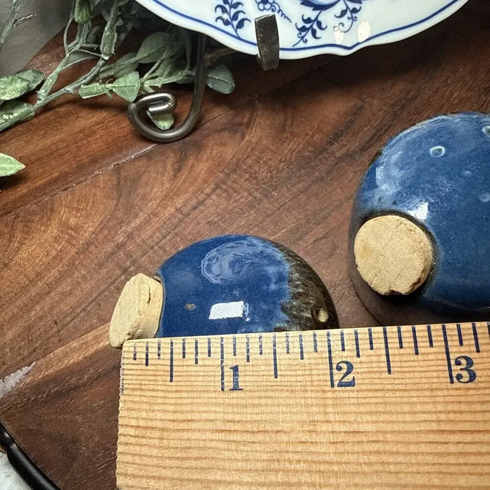 Spanish Studio Pottery SAL PEBRE Salt Pepper Shakers Blue Drip Glaze Vintage
